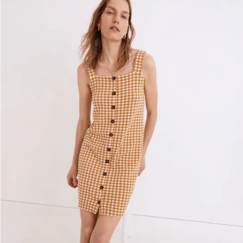 Madewell Jacquard Button-front Gingham Checkered Mini Dress